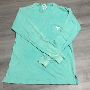 Victoria’s Secret PINK Green Distressed Campus Long sleeve T